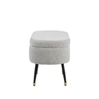 Banc de rangement en tissu, gris clair/crème, 1 place, couvercle rabattable avec pieds en métal
