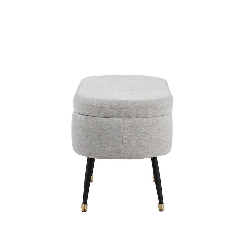 Banc de rangement en tissu, gris clair/crème, 1 place, couvercle rabattable avec pieds en métal