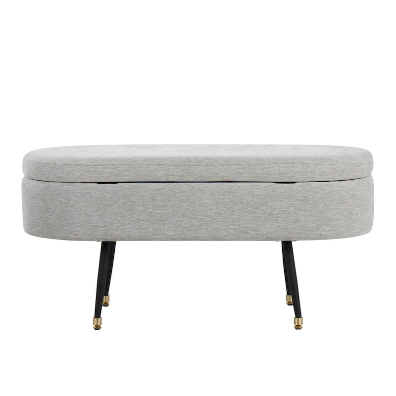 Banc de rangement en tissu, gris clair/crème, 1 place, couvercle rabattable avec pieds en métal