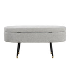 Banc de rangement en tissu, gris clair/crème, 1 place, couvercle rabattable avec pieds en métal