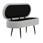 Banc de rangement en tissu, gris clair/crème, 1 place, couvercle rabattable avec pieds en métal