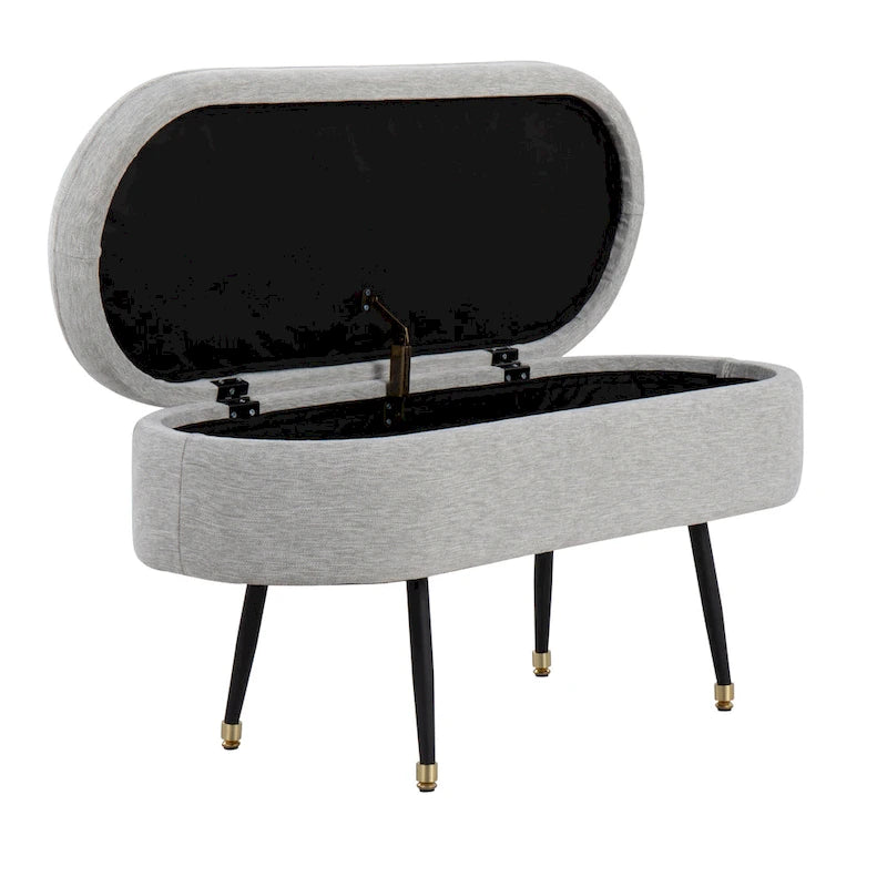 Banc de rangement en tissu, gris clair/crème, 1 place, couvercle rabattable avec pieds en métal