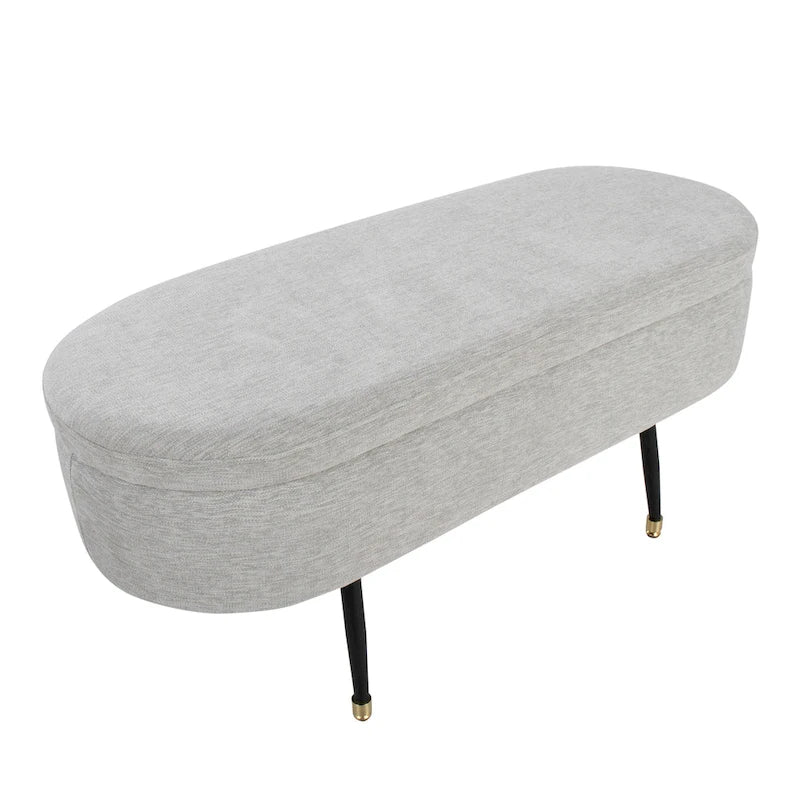 Banc de rangement en tissu, gris clair/crème, 1 place, couvercle rabattable avec pieds en métal