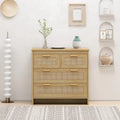 Commode 4 tiroirs en rotin avec cadre en bois, Naturel/Noir, 1 personne