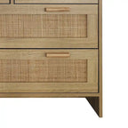 Commode 4 tiroirs en rotin avec cadre en bois, Naturel/Noir, 1 personne