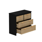 Commode 4 tiroirs en rotin avec cadre en bois, Naturel/Noir, 1 personne