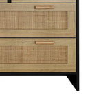 Commode 4 tiroirs en rotin avec cadre en bois, Naturel/Noir, 1 personne