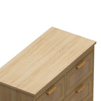 Commode 4 tiroirs en rotin avec cadre en bois, Naturel/Noir, 1 personne