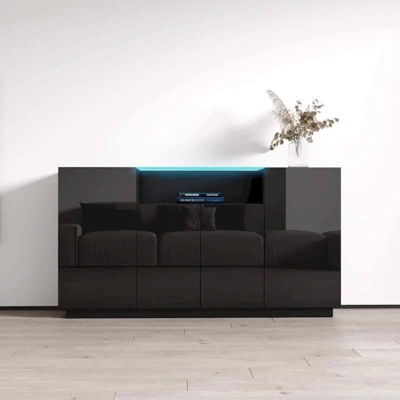 Buffet moderne gris/noir/blanc avec éclairage LED, montage 1 personne