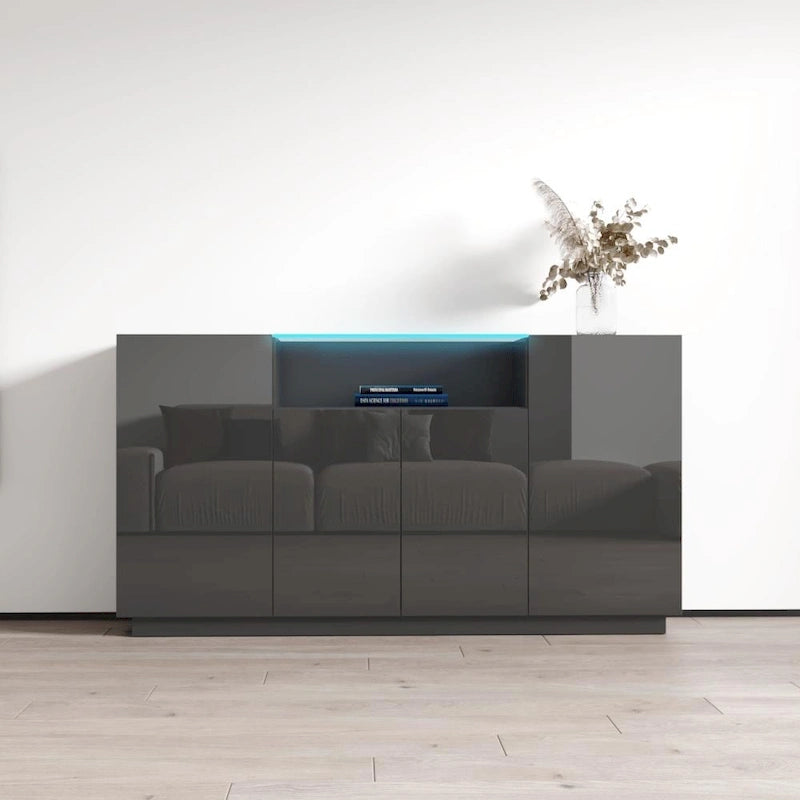 Buffet moderne gris/noir/blanc avec éclairage LED, montage 1 personne