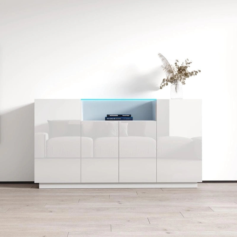 Buffet moderne gris/noir/blanc avec éclairage LED, montage 1 personne