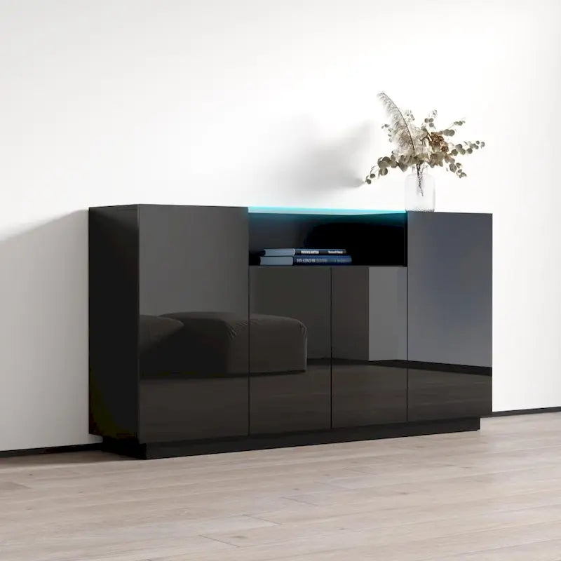 Buffet moderne gris/noir/blanc avec éclairage LED, montage 1 personne