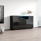 Buffet moderne gris/noir/blanc avec éclairage LED, montage 1 personne