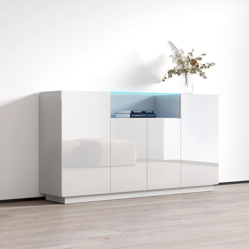 Buffet moderne gris/noir/blanc avec éclairage LED, montage 1 personne