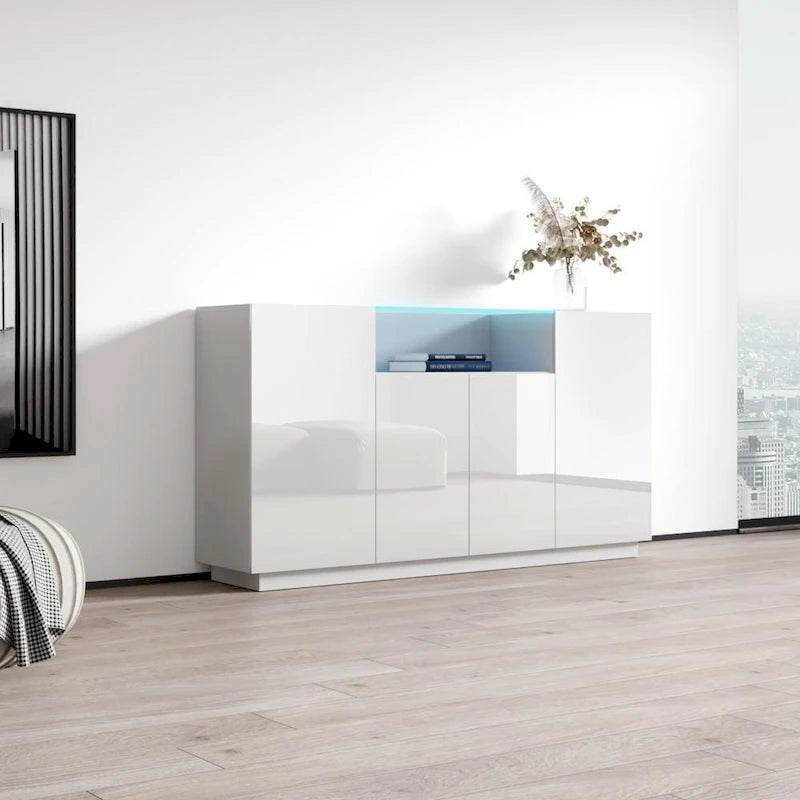 Buffet moderne gris/noir/blanc avec éclairage LED, montage 1 personne