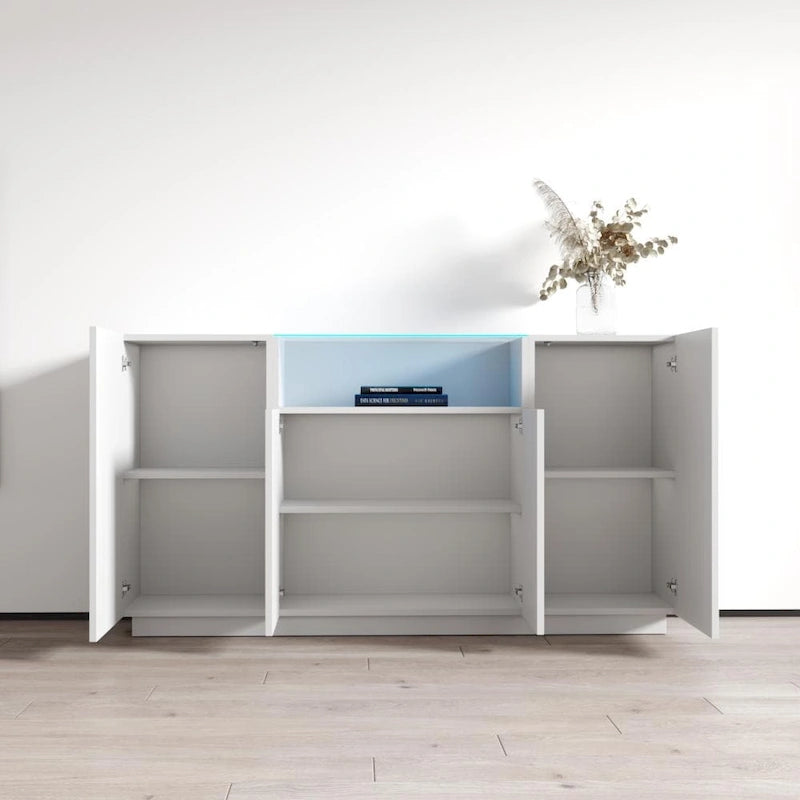 Buffet moderne gris/noir/blanc avec éclairage LED, montage 1 personne
