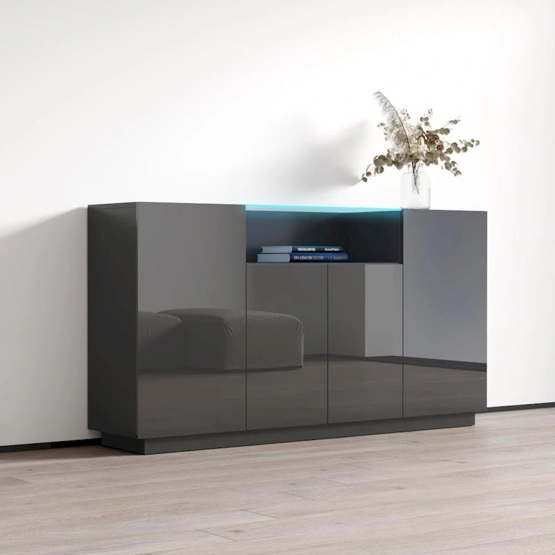 Buffet moderne gris/noir/blanc avec éclairage LED, montage 1 personne