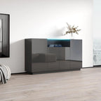 Buffet moderne gris/noir/blanc avec éclairage LED, montage 1 personne