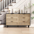Commode de rangement à 6 tiroirs Noire et Naturelle / Rotin Naturel, Utilisation par 1 personne