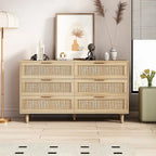 Commode de rangement à 6 tiroirs Noire et Naturelle / Rotin Naturel, Utilisation par 1 personne