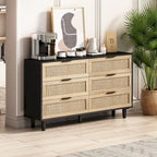 Commode de rangement à 6 tiroirs Noire et Naturelle / Rotin Naturel, Utilisation par 1 personne