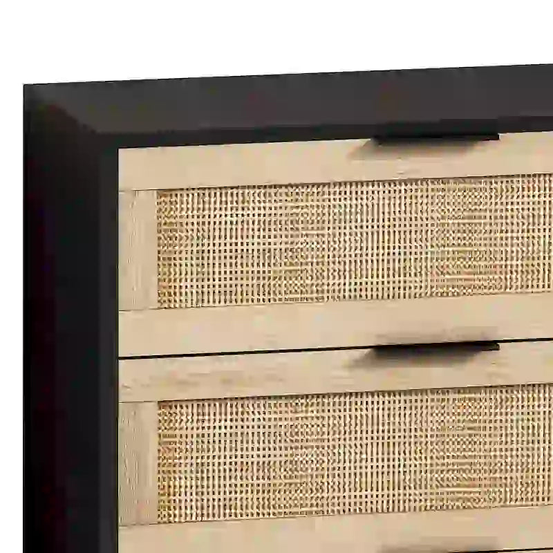 Commode de rangement à 6 tiroirs Noire et Naturelle / Rotin Naturel, Utilisation par 1 personne