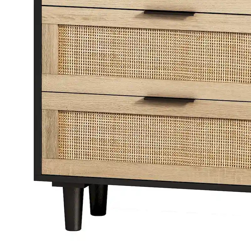 Commode de rangement à 6 tiroirs Noire et Naturelle / Rotin Naturel, Utilisation par 1 personne