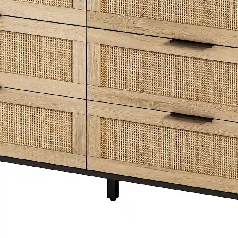 Commode de rangement à 6 tiroirs Noire et Naturelle / Rotin Naturel, Utilisation par 1 personne