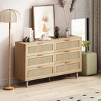 Commode de rangement à 6 tiroirs Noire et Naturelle / Rotin Naturel, Utilisation par 1 personne