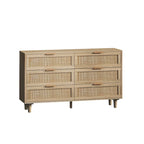 Commode de rangement à 6 tiroirs Noire et Naturelle / Rotin Naturel, Utilisation par 1 personne