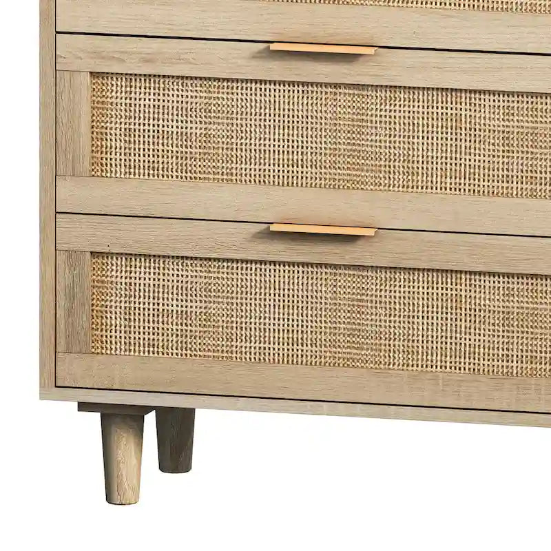 Commode de rangement à 6 tiroirs Noire et Naturelle / Rotin Naturel, Utilisation par 1 personne