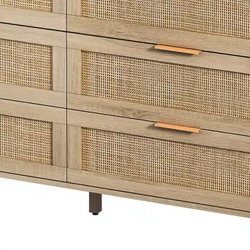 Commode de rangement à 6 tiroirs Noire et Naturelle / Rotin Naturel, Utilisation par 1 personne