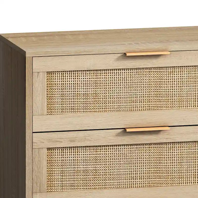 Commode de rangement à 6 tiroirs Noire et Naturelle / Rotin Naturel, Utilisation par 1 personne