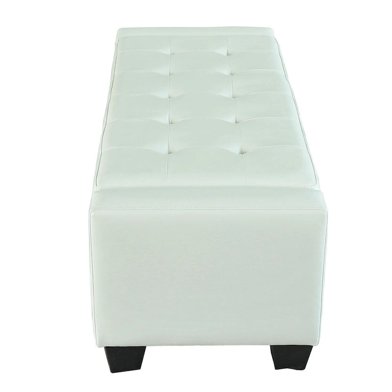 Banc de rangement ottoman en similicuir blanc – 2 places