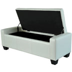 Banc de rangement ottoman en similicuir blanc – 2 places