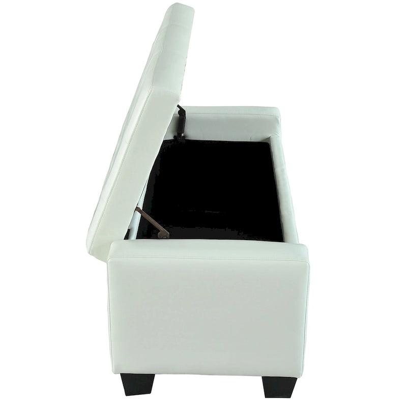 Banc de rangement ottoman en similicuir blanc – 2 places
