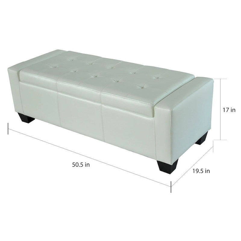 Banc de rangement ottoman en similicuir blanc – 2 places