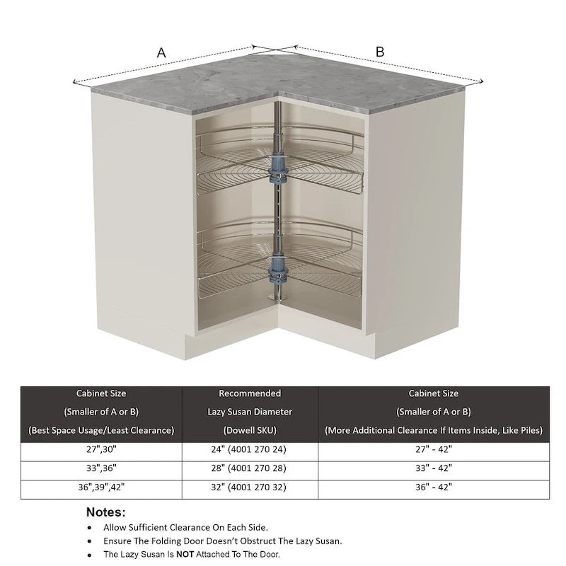 Plateau tournant double tablette 270° gris – 81 cm de diamètre en acier inoxydable