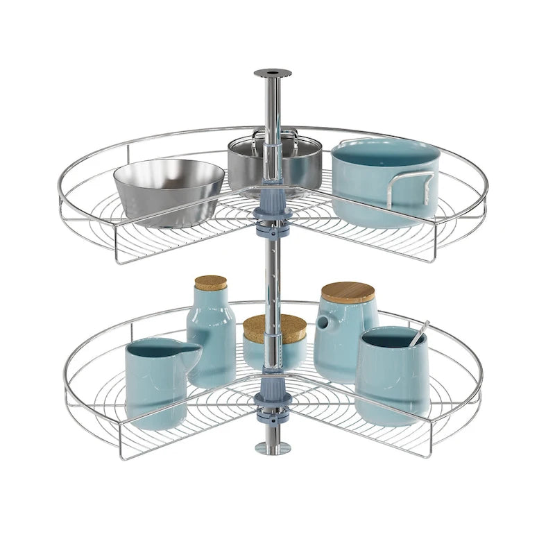 Plateau tournant double tablette 270° gris – 81 cm de diamètre en acier inoxydable