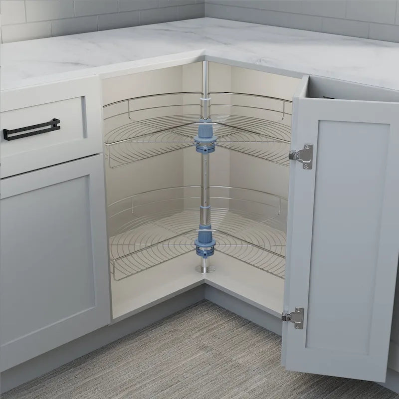 Plateau tournant double tablette 270° gris – 81 cm de diamètre en acier inoxydable