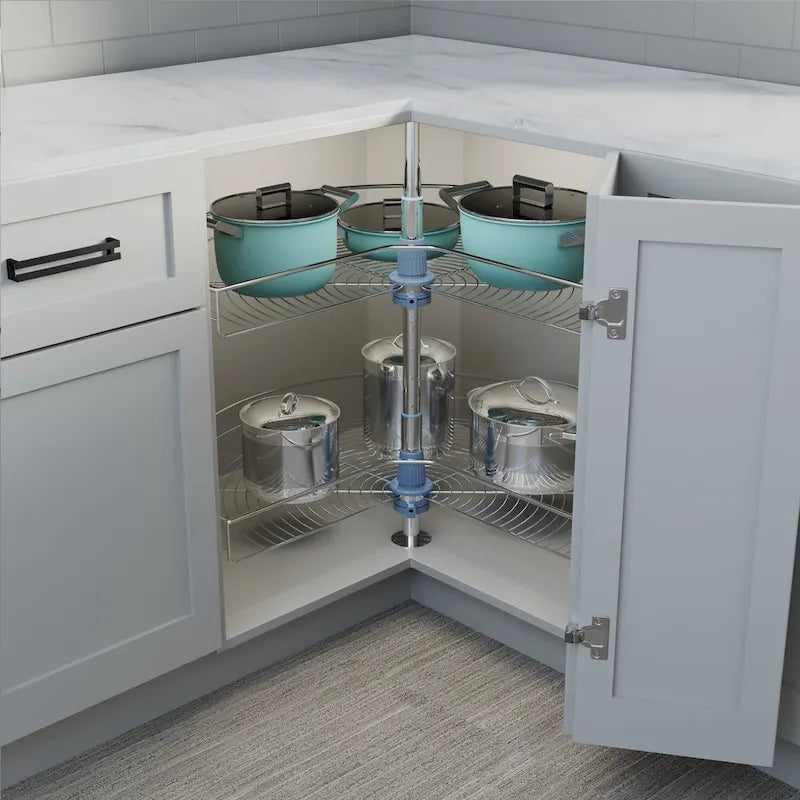 Plateau tournant double tablette 270° gris – 81 cm de diamètre en acier inoxydable