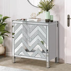Meuble de rangement 2 portes, miroir argenté – Style M et losange