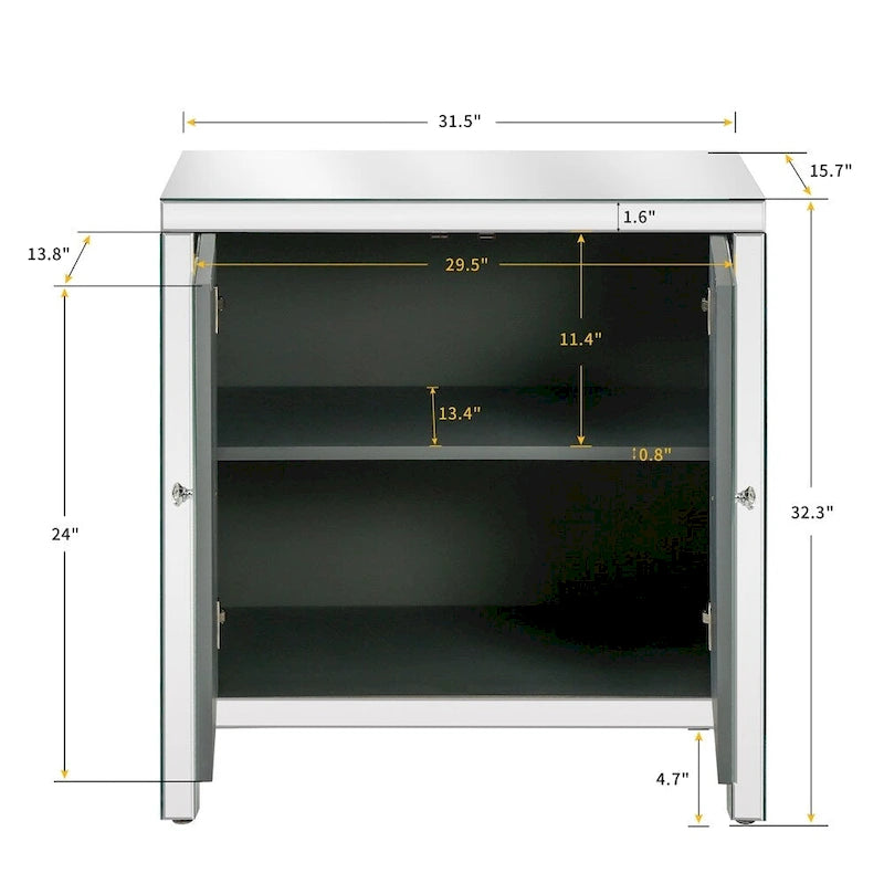 Meuble de rangement 2 portes, miroir argenté – Style M et losange