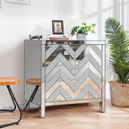 Meuble de rangement 2 portes, miroir argenté – Style M et losange