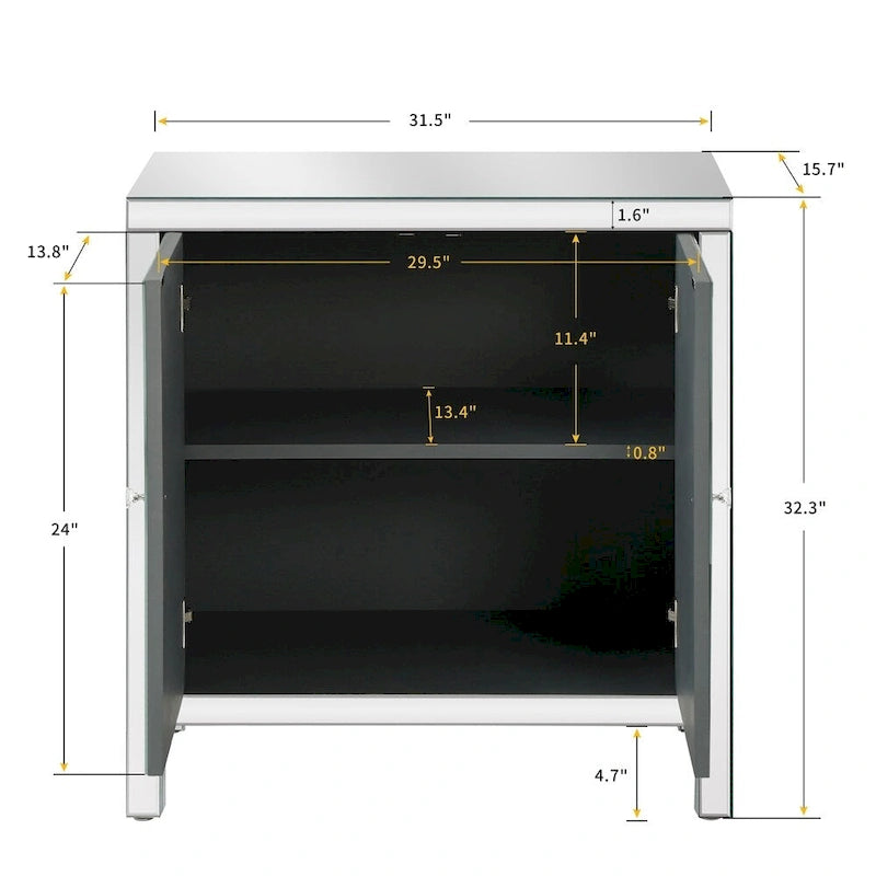 Meuble de rangement 2 portes, miroir argenté – Style M et losange
