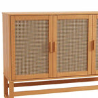 Enfilade 3 portes en rotin tressé naturel / espresso avec étagères, piètement traîneau
