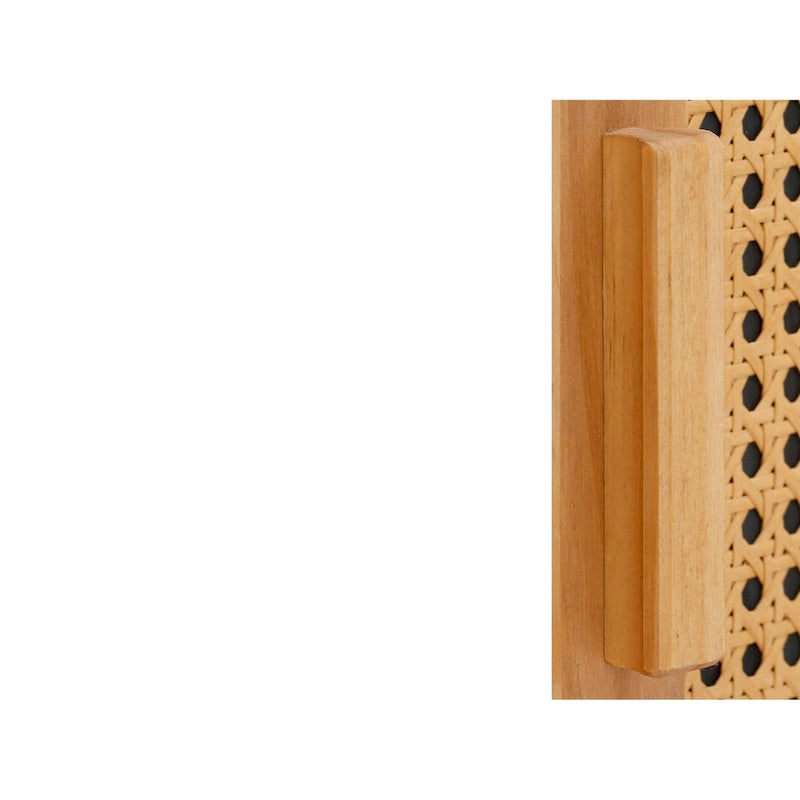 Enfilade 3 portes en rotin tressé naturel / espresso avec étagères, piètement traîneau