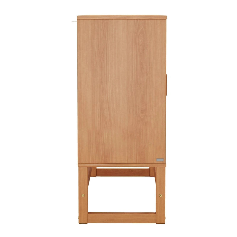 Enfilade 3 portes en rotin tressé naturel / espresso avec étagères, piètement traîneau
