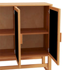 Enfilade 3 portes en rotin tressé naturel / espresso avec étagères, piètement traîneau