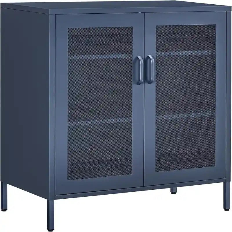 Meuble de rangement en filet d'acier blanc/noir/bleu, montage par 1 personne